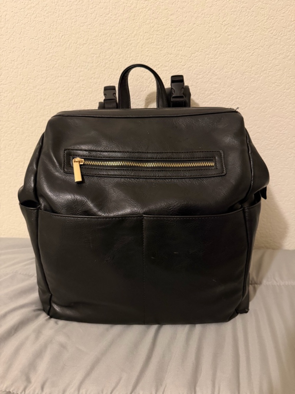 Leather baby diaper bag with Gold Zip